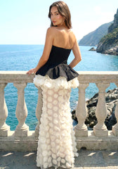 Strapless Peplum Petal Maxi Dress Black Ivory