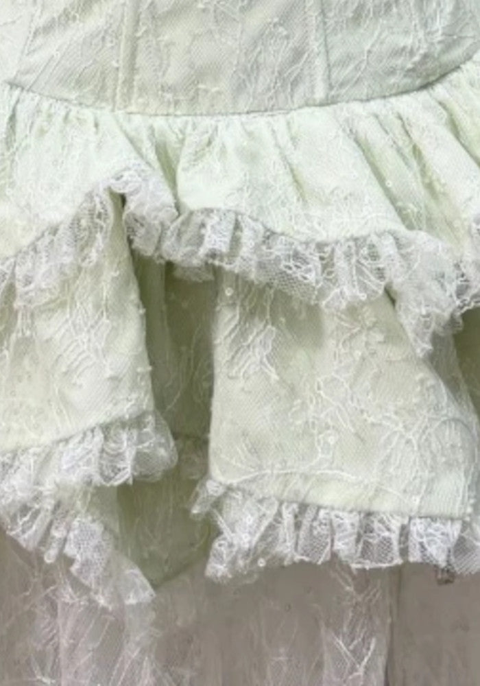 Strapless Peplum Lace Maxi Dress Green White