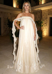 Strapless Pleated A Line Maxi Dress Ivory