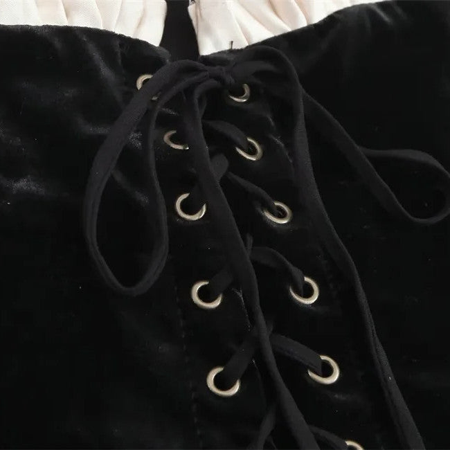 Strapless Pleated A Line Velvet Dress Black