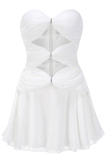 Strapless Ruched A Line Dress White