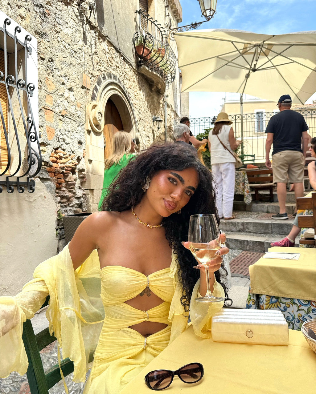Strapless Ruched A Line Dress Yellow