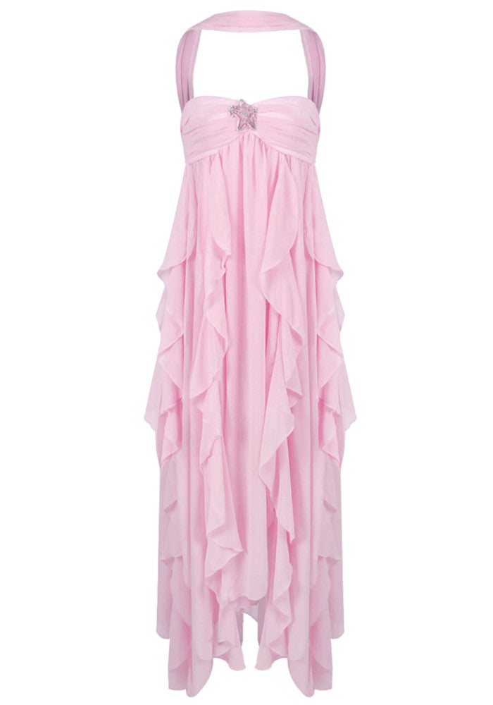 Strapless Ruffle Maxi Dress Lavender Pink