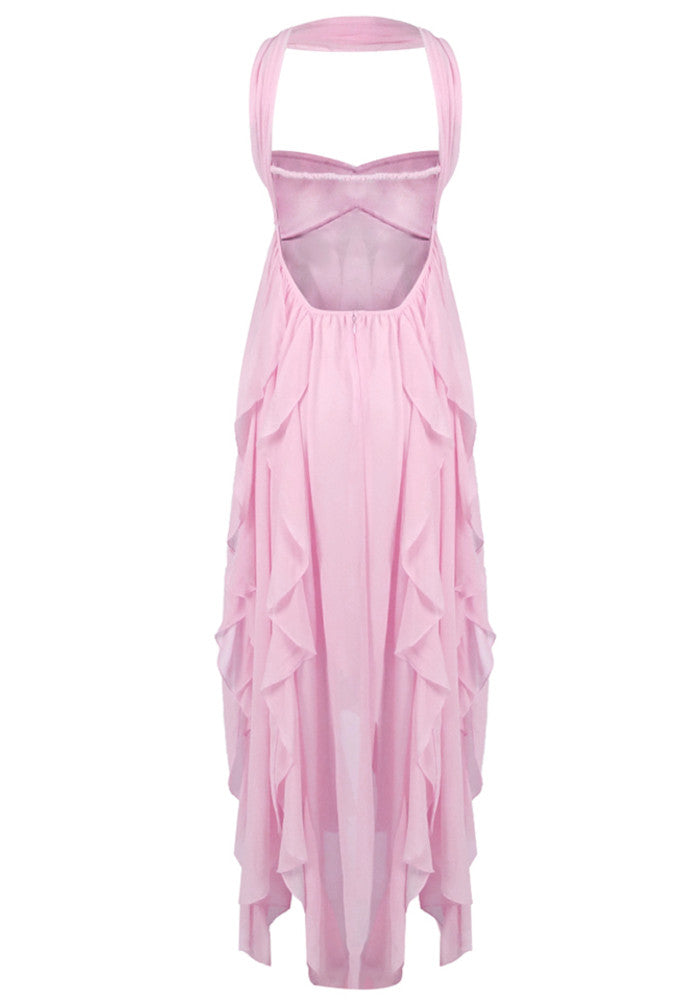 Strapless Ruffle Maxi Dress Lavender Pink