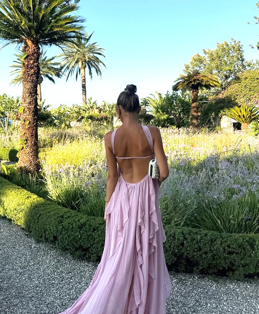 Strapless Ruffle Maxi Dress Lavender Pink
