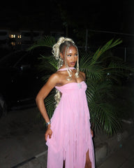 Strapless Ruffle Maxi Dress Lavender Pink