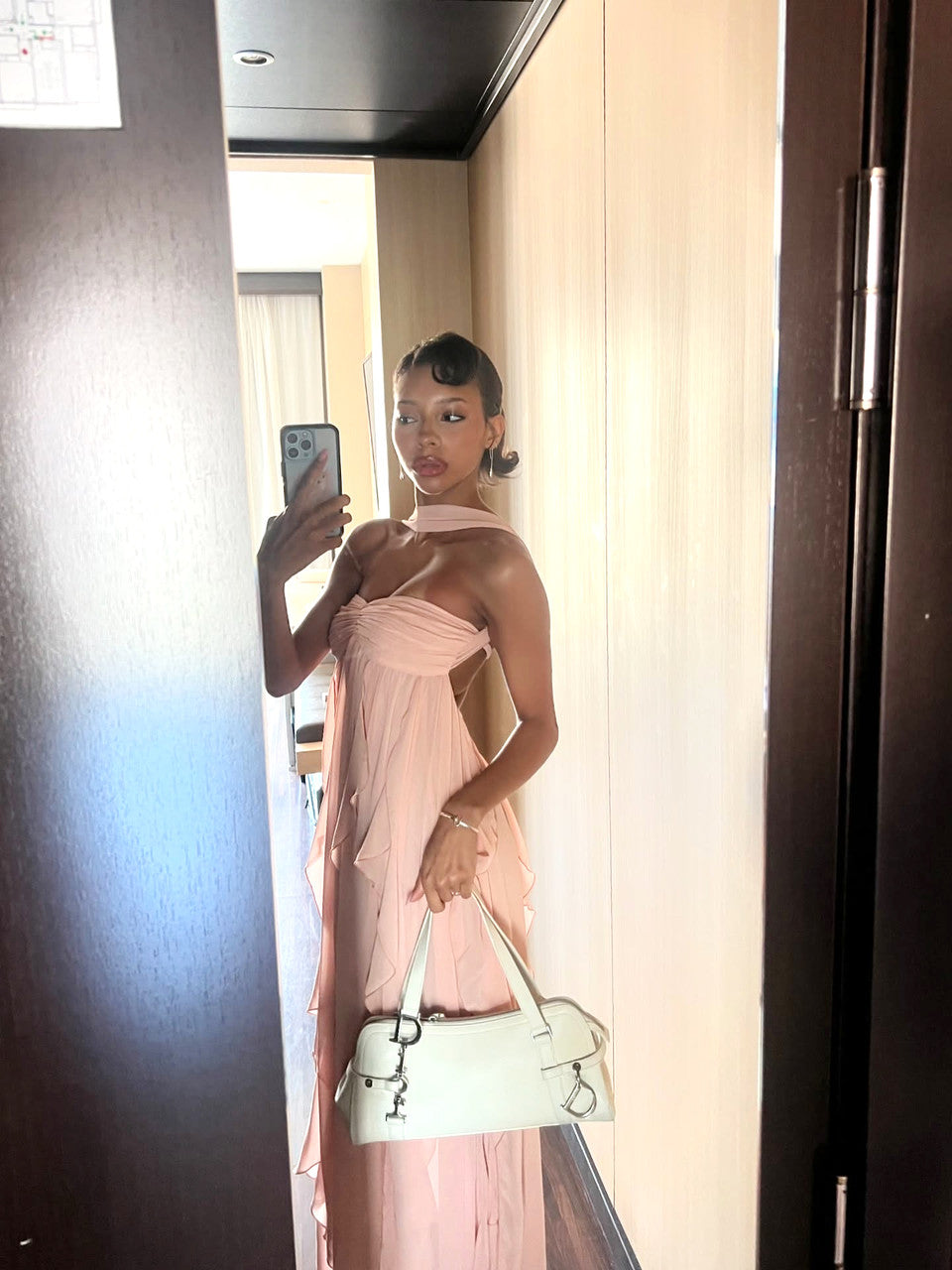 Strapless Ruffle Maxi Dress Nude Pink