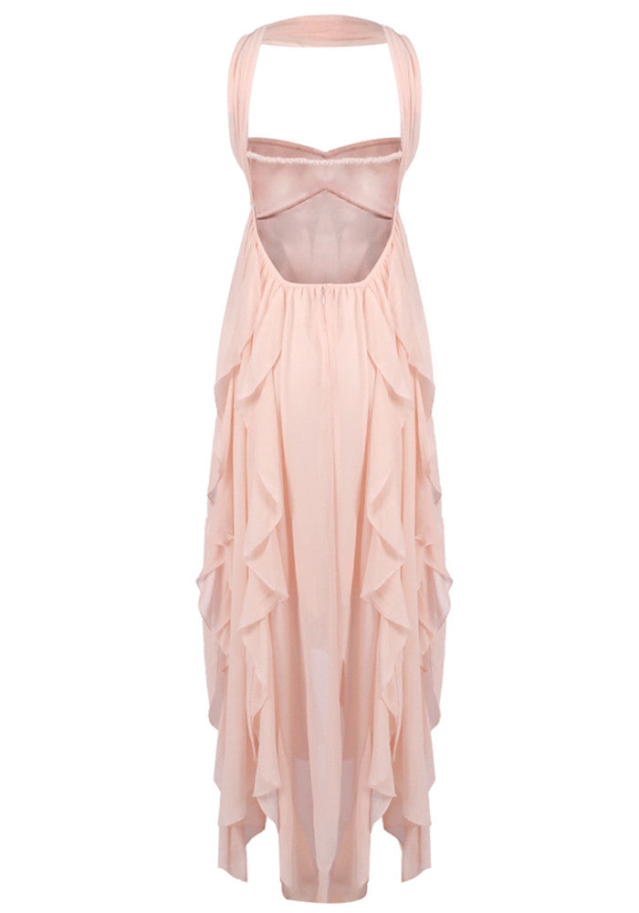 Strapless Ruffle Maxi Dress Nude Pink