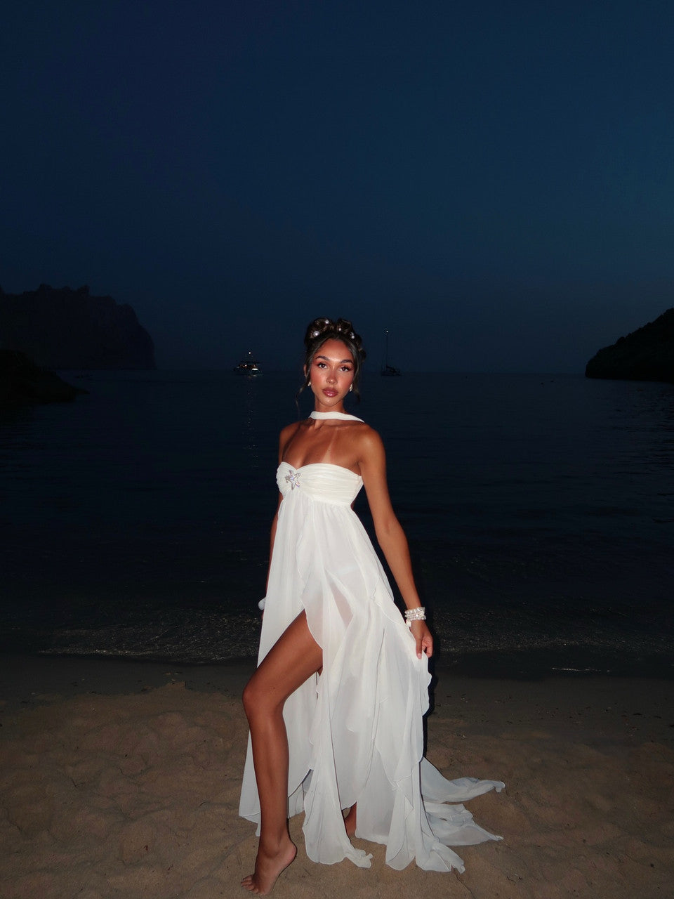 Strapless Ruffle Maxi Dress White