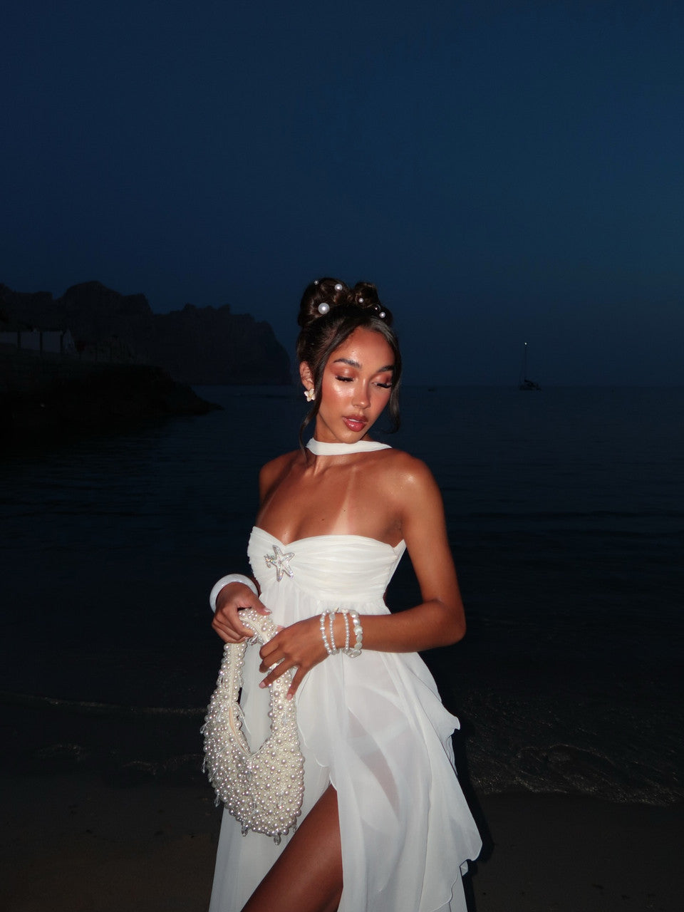 Strapless Ruffle Maxi Dress White
