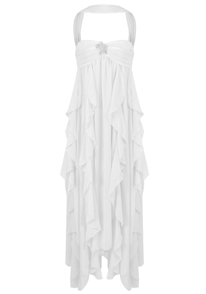 Strapless Ruffle Maxi Dress White