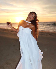 Strapless Ruffle Maxi Dress White