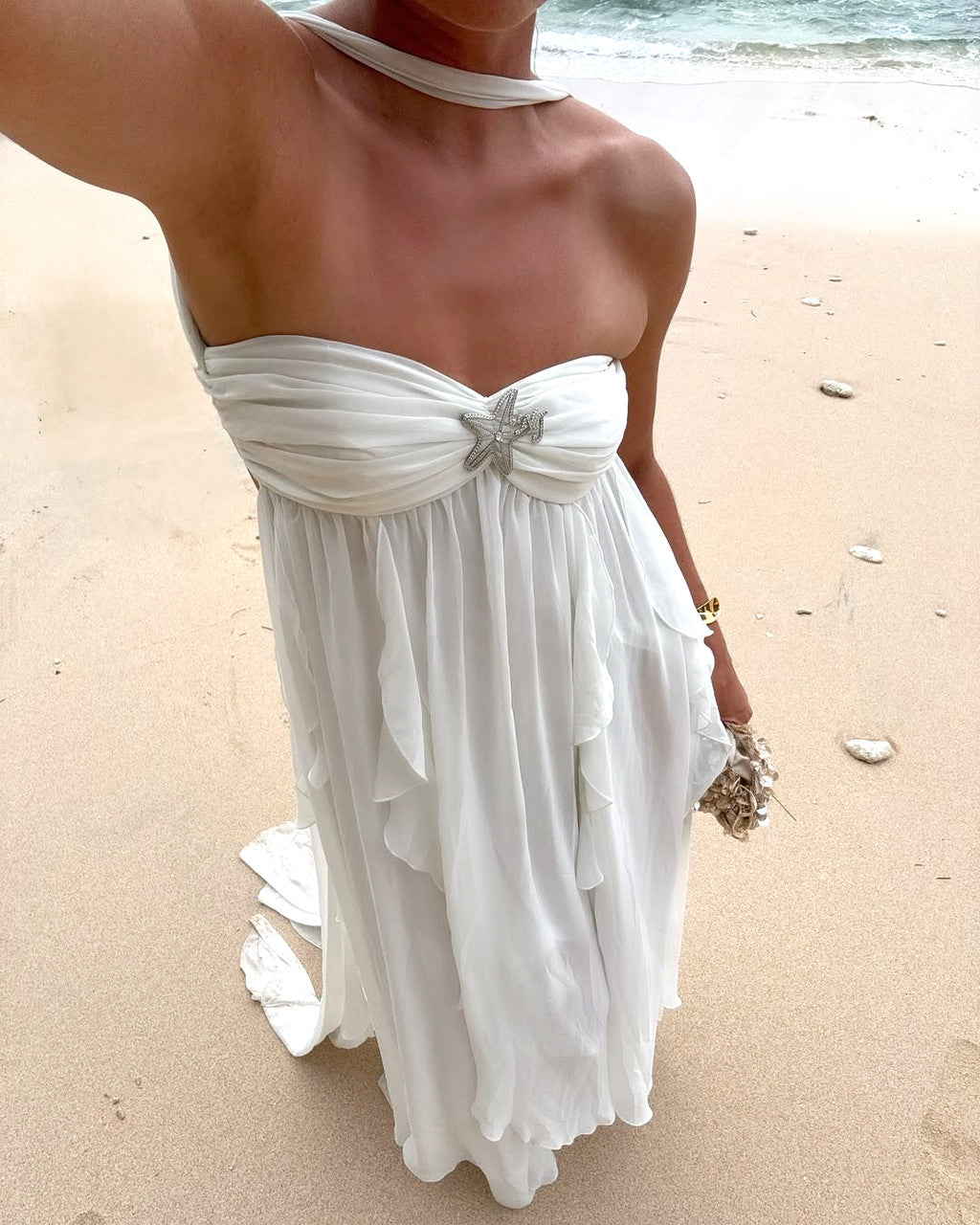 Strapless Ruffle Maxi Dress White