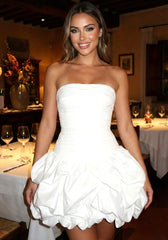 Strapless Ruched Puff Dress White