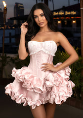 Strapless Ruffle Corset Dress Pink