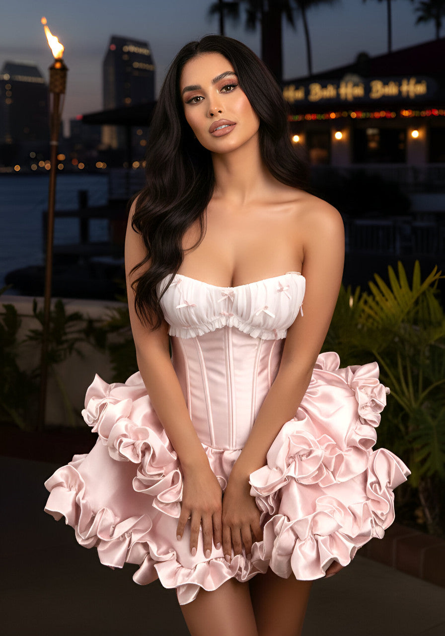 Strapless Ruffle Corset Dress Pink