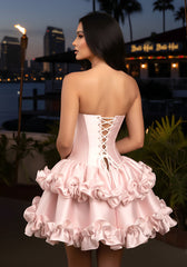Strapless Ruffle Corset Dress Pink