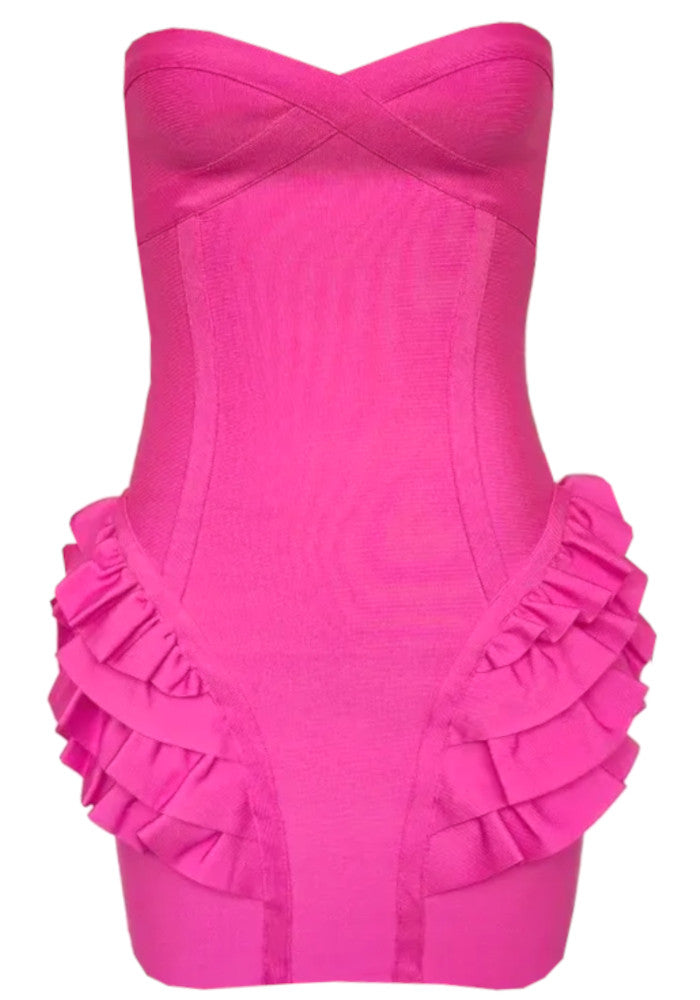Strapless Ruffle Dress Hot Pink