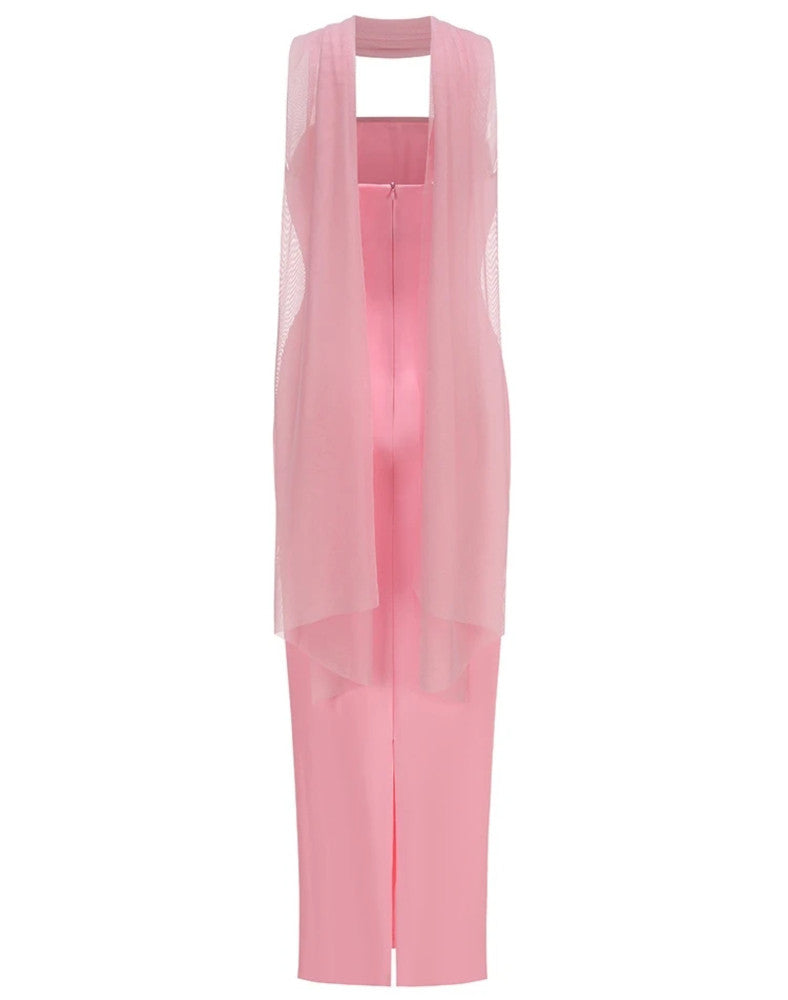 Strapless Scarf Maxi Dress Pink