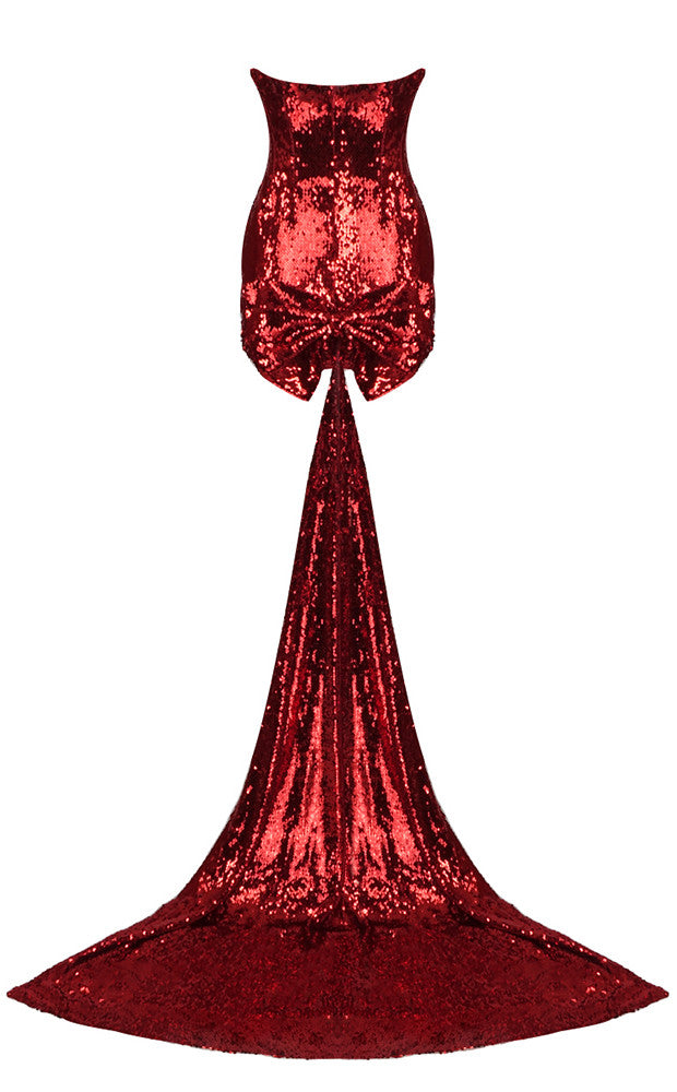 Strapless Bow Detail Sequin Dress Red