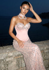 Strapless Sequin Bustier Maxi Dress Pink