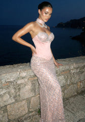 Strapless Sequin Bustier Maxi Dress Pink