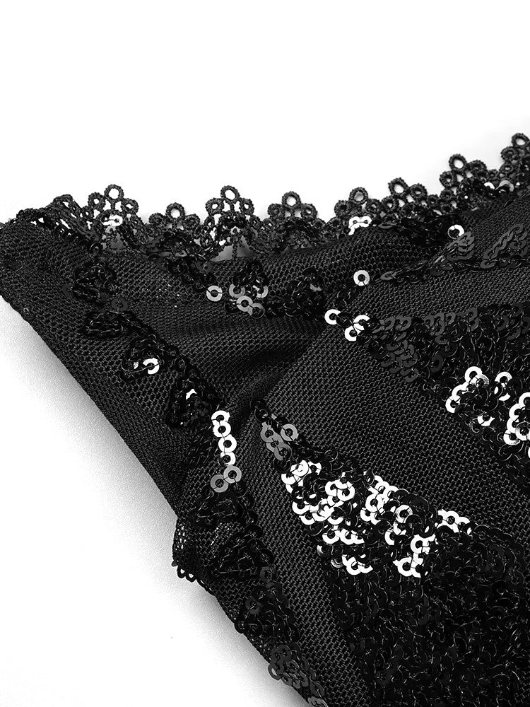 Strapless Sequin Feather Bodysuit Black