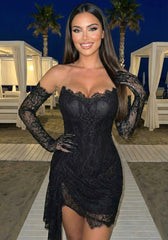 Strapless Embellished Lace Corset Dress Black