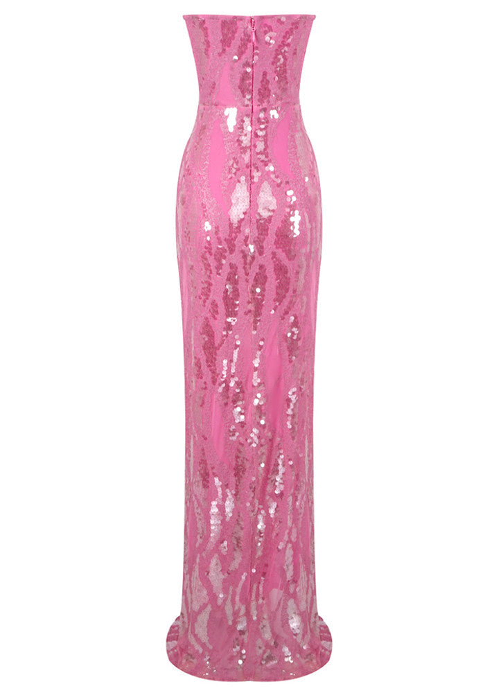 Strapless Sequin Maxi Dress Pink