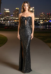 Strapless Sequin Maxi Dress Titanium