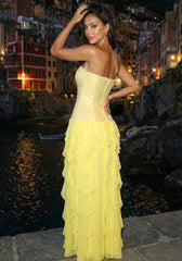 Strapless Sequin Ruffle Maxi Dress Yellow