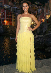 Strapless Sequin Ruffle Maxi Dress Yellow