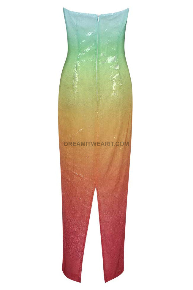 Strapless Design Sequin Midi Dress Rainbow