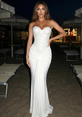 Strapless Sparkly Bustier Draped Maxi Dress White