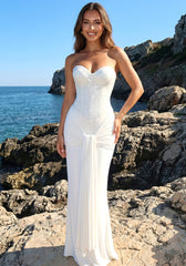Strapless Sparkly Bustier Draped Maxi Dress White