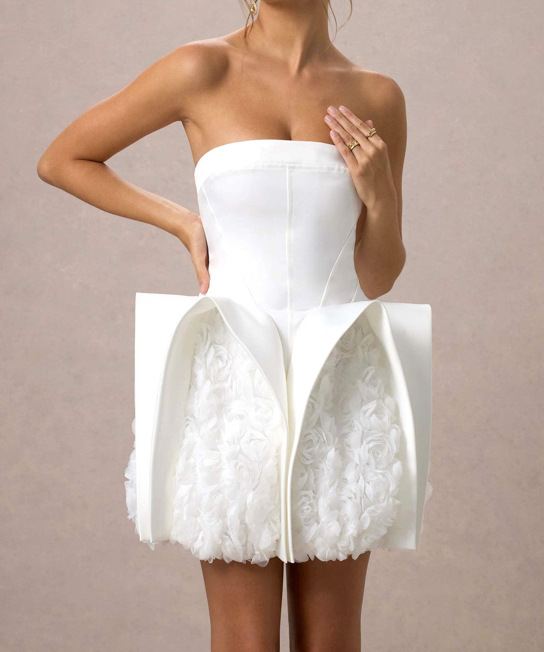 Strapless Geo Floral Dress White