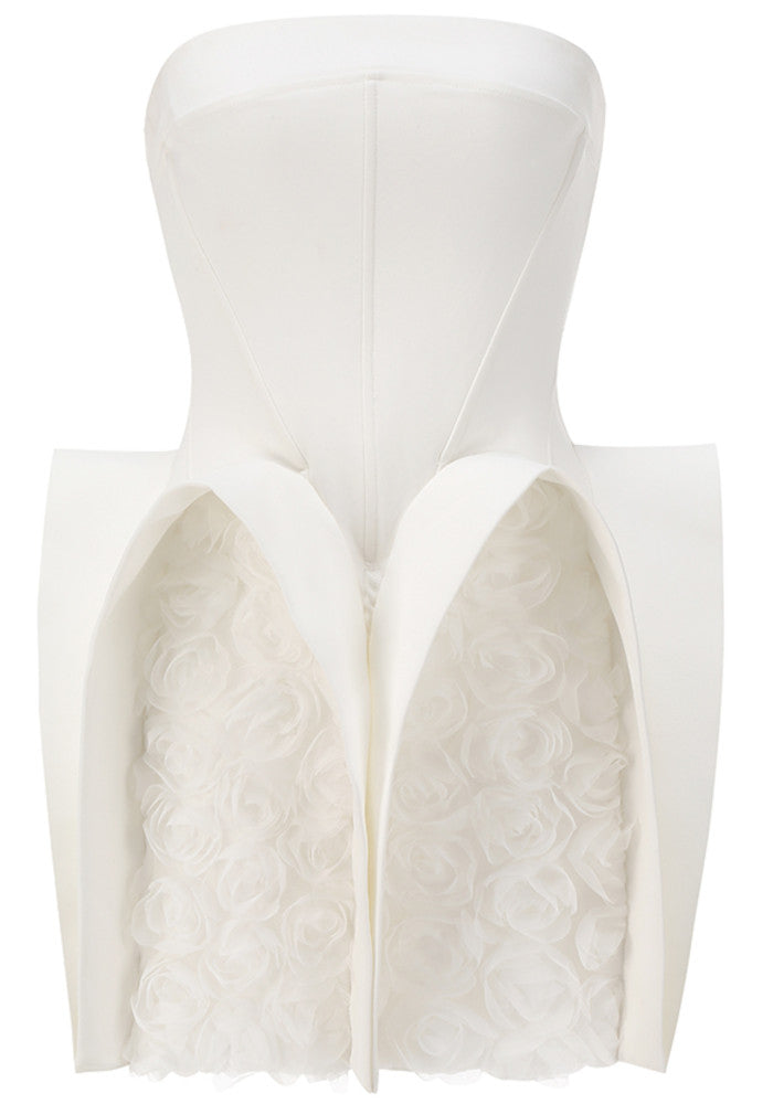 Strapless Geo Floral Dress White