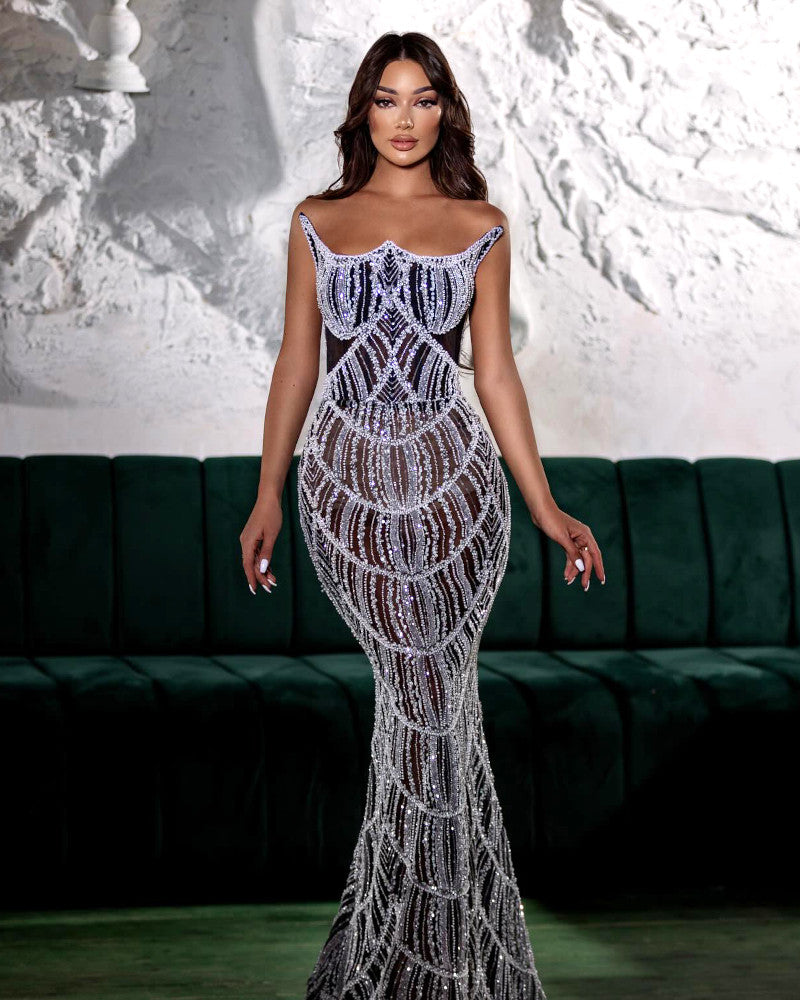 Strapless Structured Sequin Maxi Dress Black