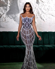 Strapless Structured Sequin Maxi Dress Black
