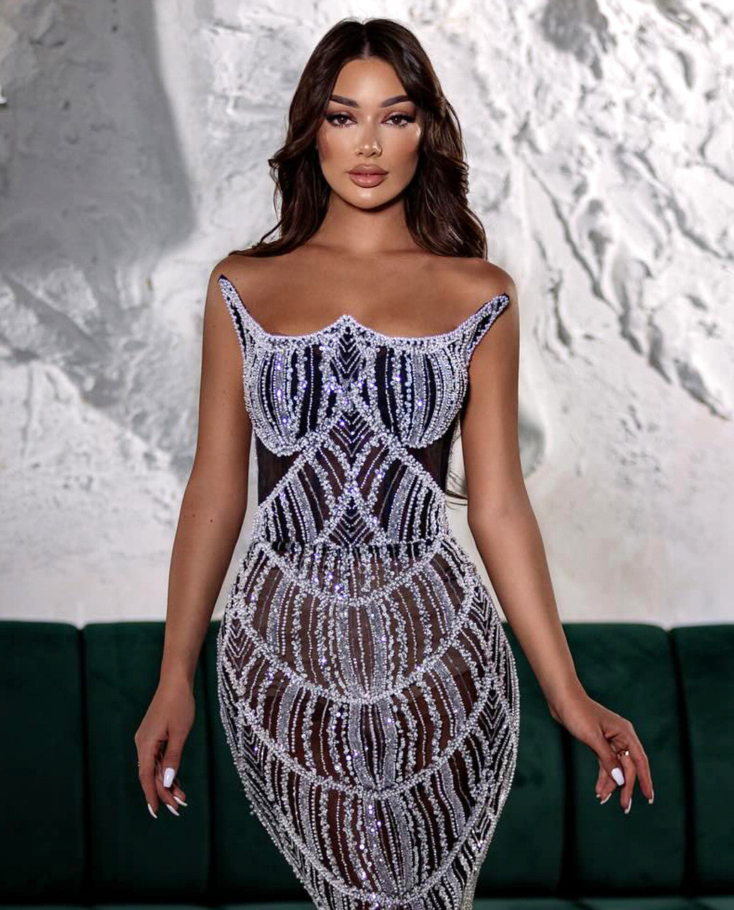 Strapless Structured Sequin Maxi Dress Black