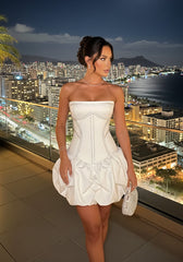 Strapless Studded Puff Dress White