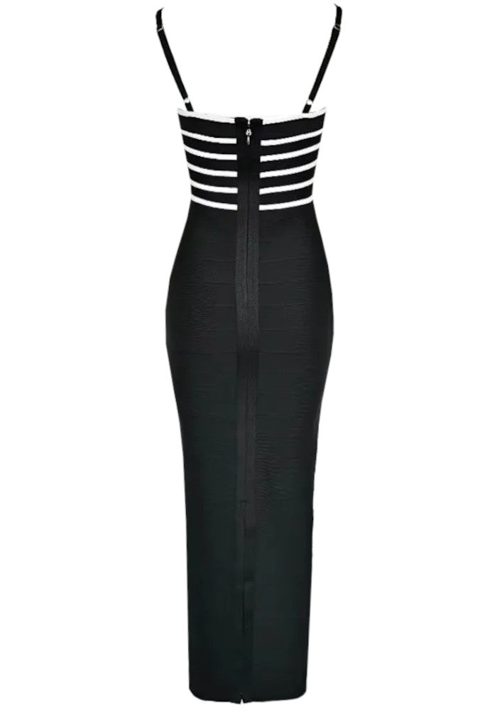 Striped Bustier Maxi Dress Black White