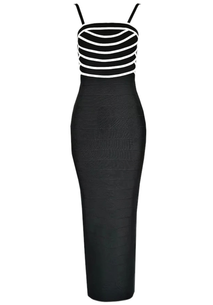 Striped Bustier Maxi Dress Black White