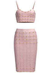 Studded Two Piece Dress Nude Pink