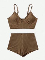 Stylish Solid Color 3/4 Cup And Boxer Briefs With A Close-Fitting Design Swimwear