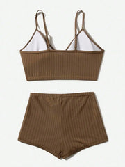Stylish Solid Color 3/4 Cup And Boxer Briefs With A Close-Fitting Design Swimwear