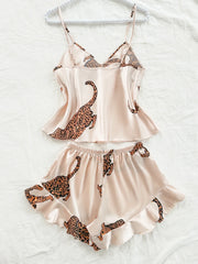 Summer 2-pieces Pink Leopard Printed Pajamas Set