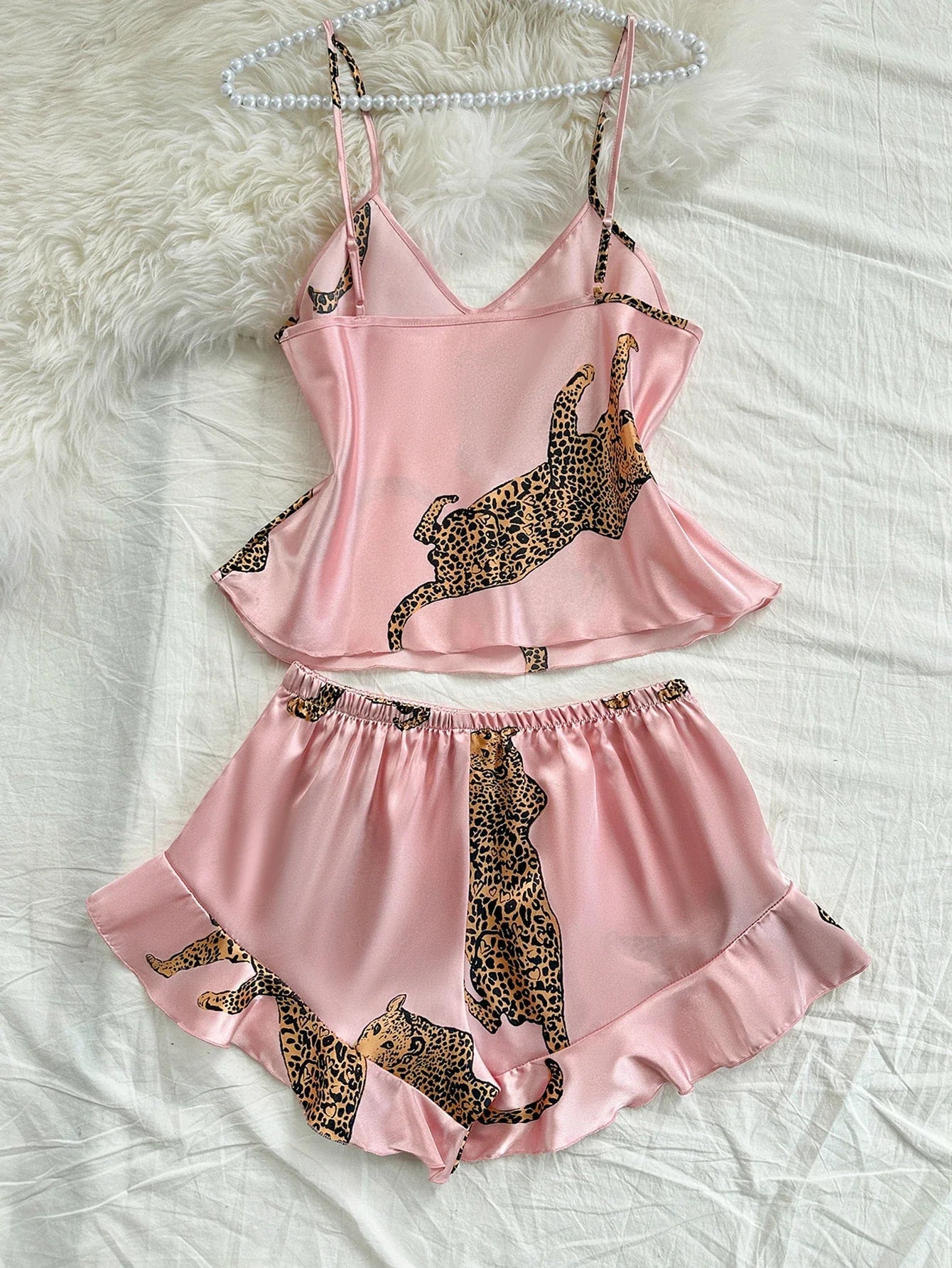 Summer 2-pieces Pink Leopard Printed Pajamas Set