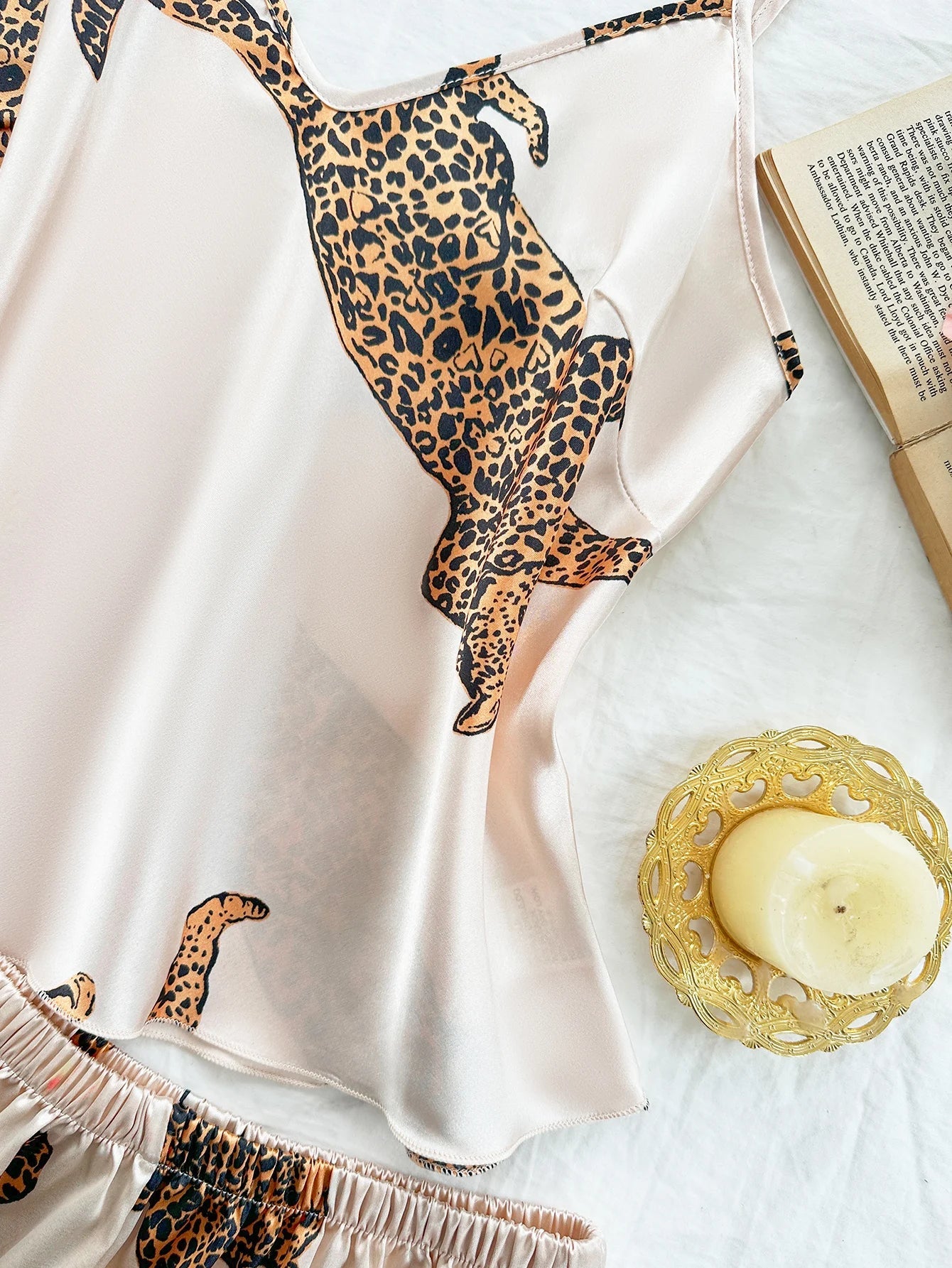 Summer 2-pieces Pink Leopard Printed Pajamas Set