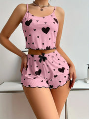 Summer Casual Sleepwear Heart Printed Pajama Set